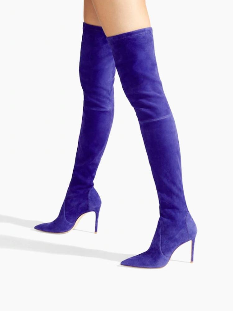 Purple Thigh-High Boots Sexy Fashion Stretch Tall Stiletto-Heel Boots