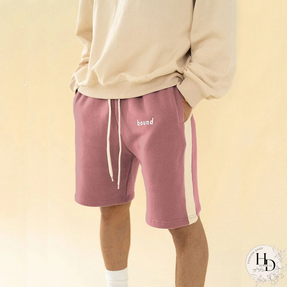 Pink Striped Jogging Pants Fashion Casual Sports Shorts