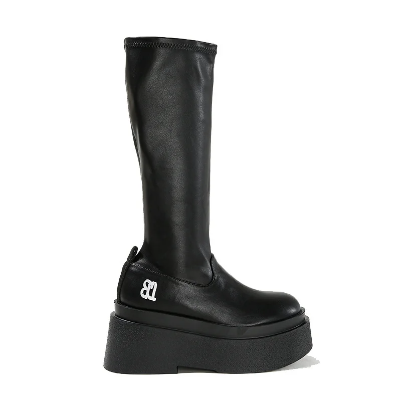 Breakj Breakj Boots Women's New Round Head Sleeve High-Tender Boots Spice Girl Thick Bottom Long Boots In Fall 2025