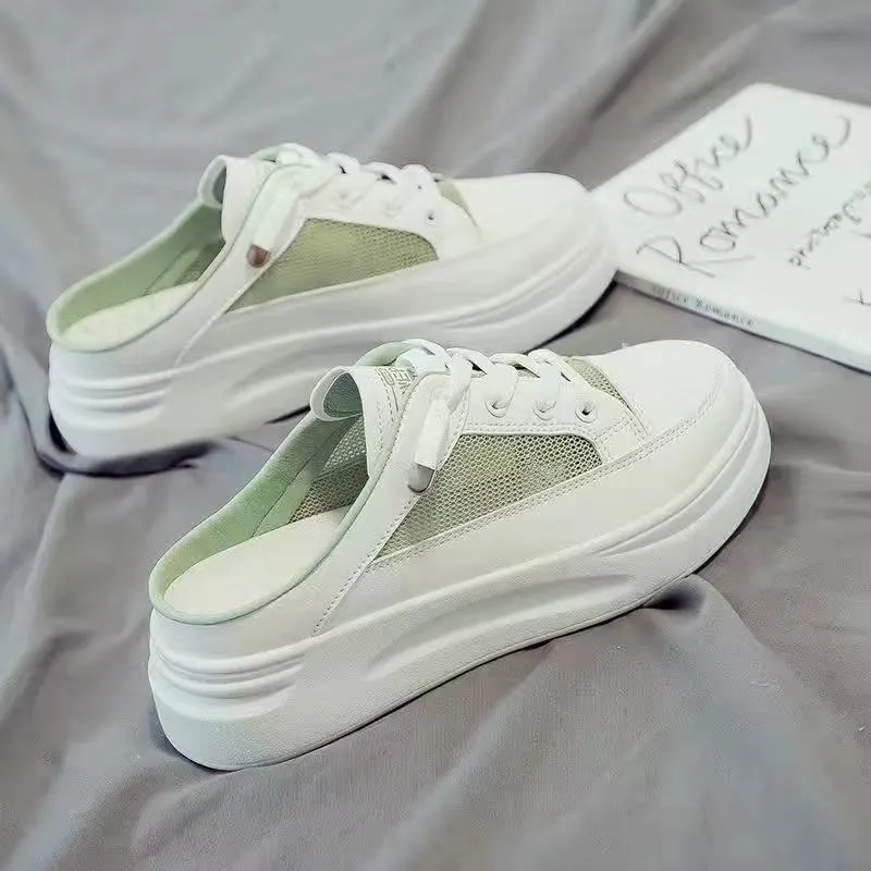 Baotou half slippers women's outer wear fashion 2021 new summer women's shoes mesh breathable white shoes Korean shoes women