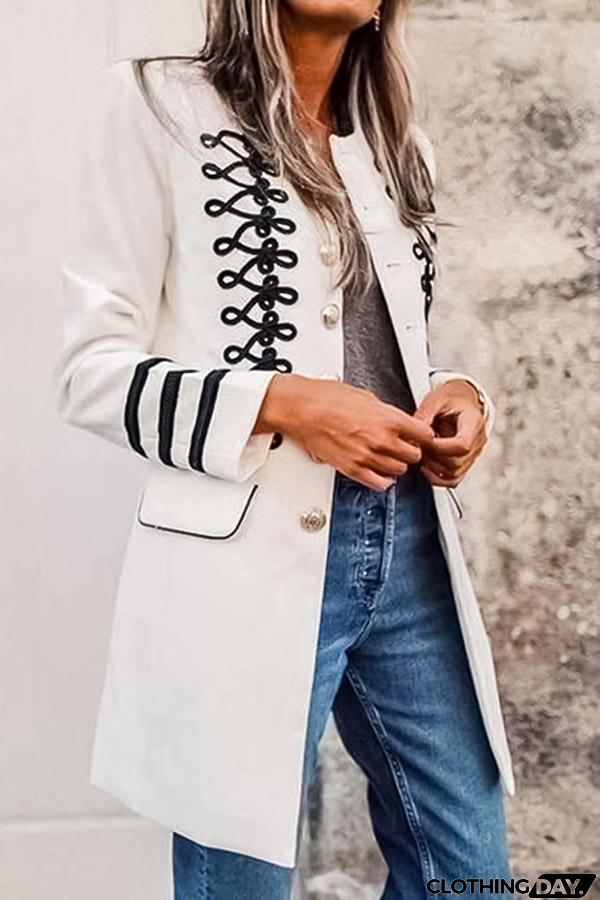 Lapel Strappy Plain Slim Split Joint Uniform Coat