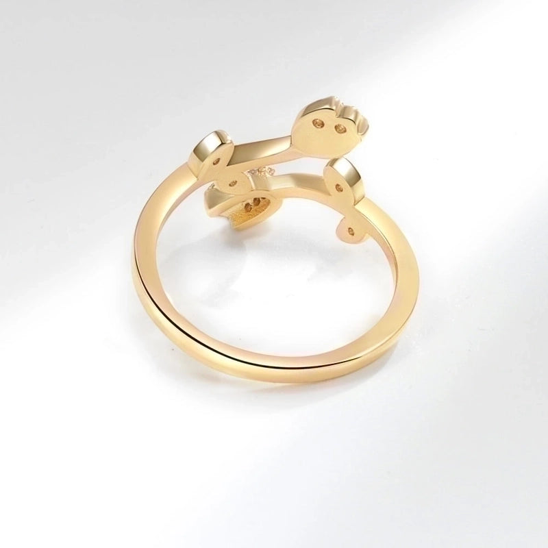 IG Style Sweet Flower Copper Inlay 14K Gold Plated Zircon Open Rings