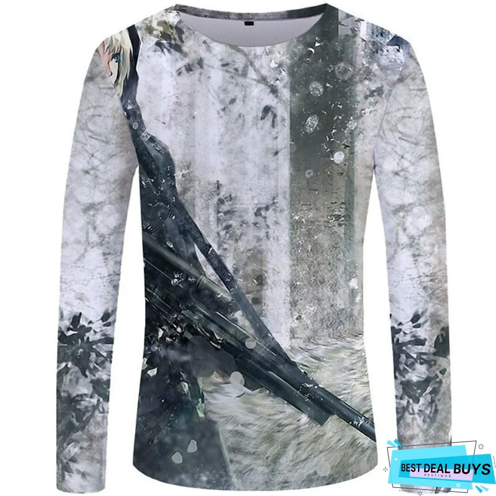 Wolf T-Shirt Men Long Sleeve Shirt Love Streetwear Snow Graphic Mountain Clothes Jungle 3D T-Shirt