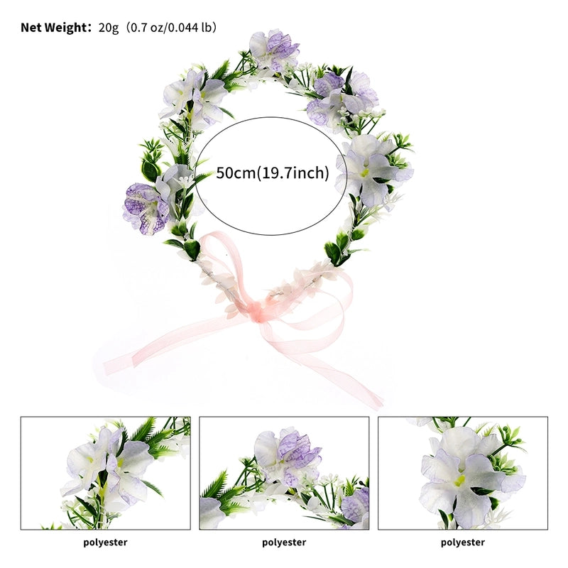 Women’s Bridal Sweet Flower Cloth Ribbon Braid Flowers Hair Band Wreath