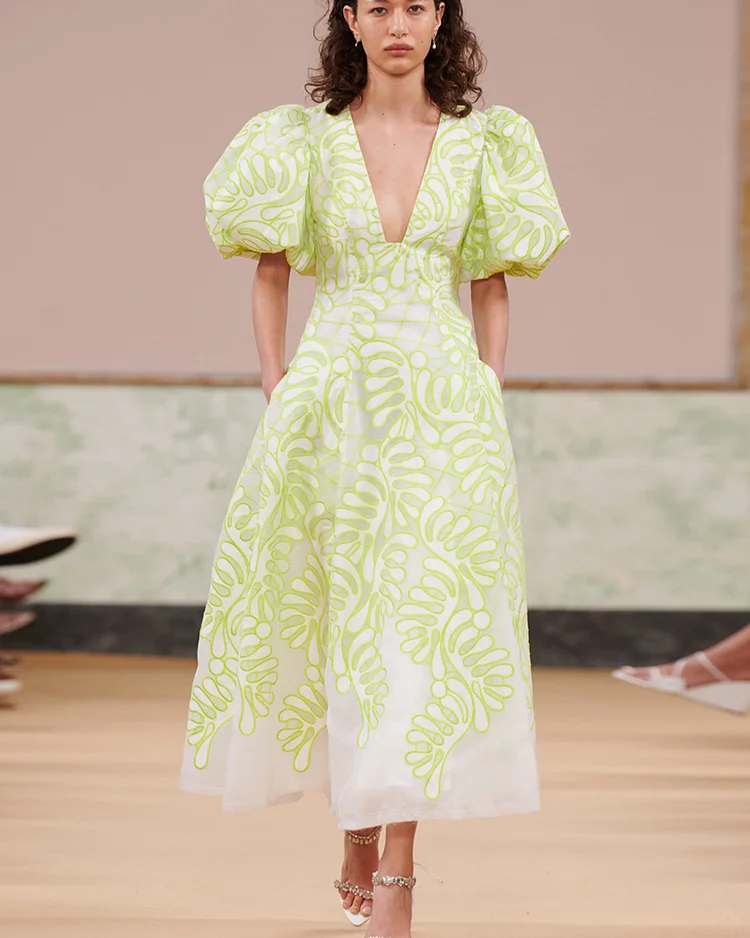 Botanical Appliquéd Midi Dress