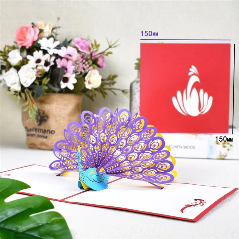 10 Pack 3D Pop-Up Animal Peacock Birthday Card for Kids Greeting Cards with Envelopes Wholesale