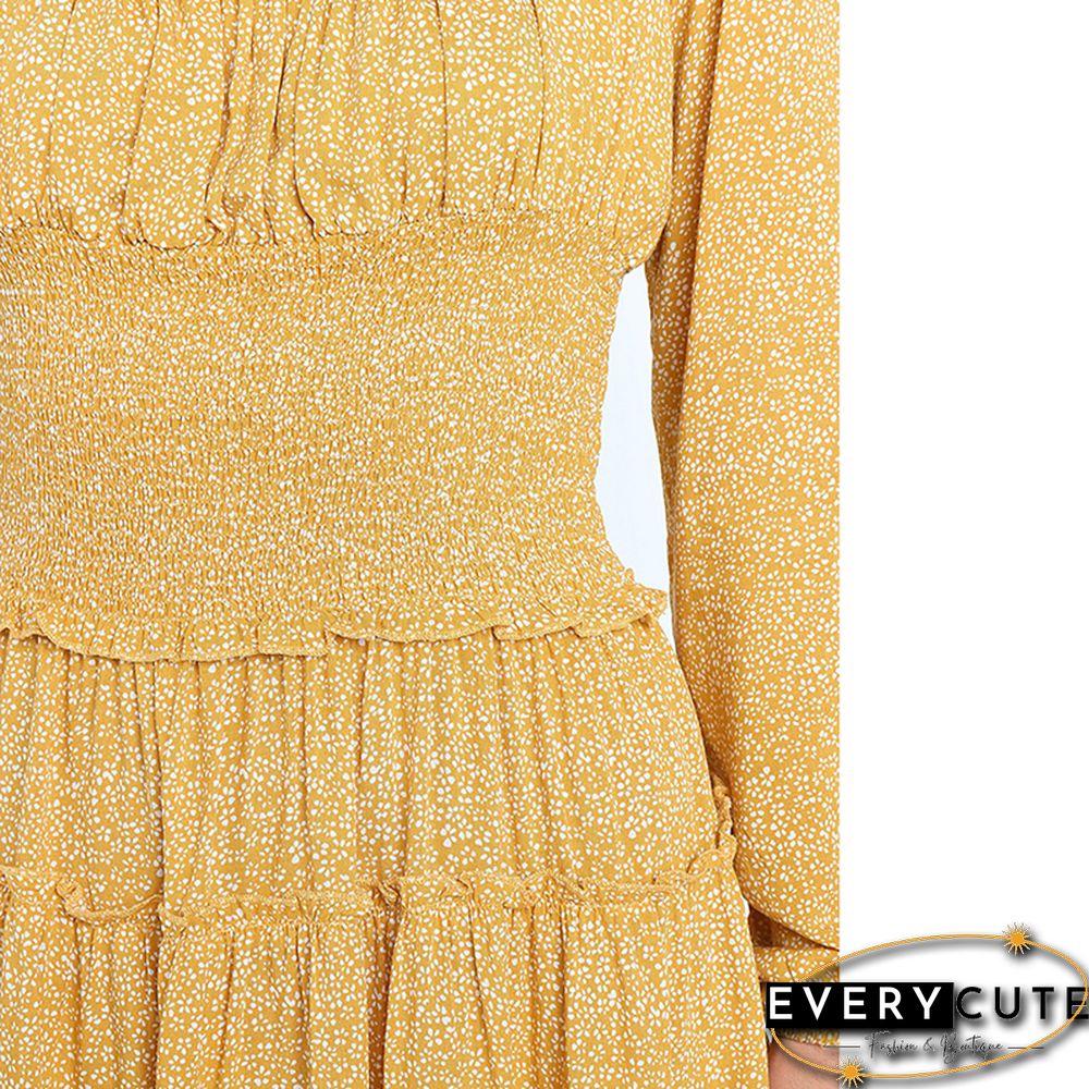 Light Yellow Square Neck Waist Fit Chiffon Dress