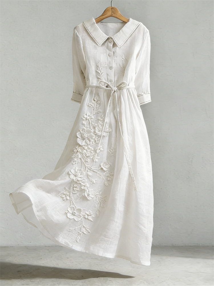 Classy White Flowers Vintage Flowy Maxi Dress wearshes
