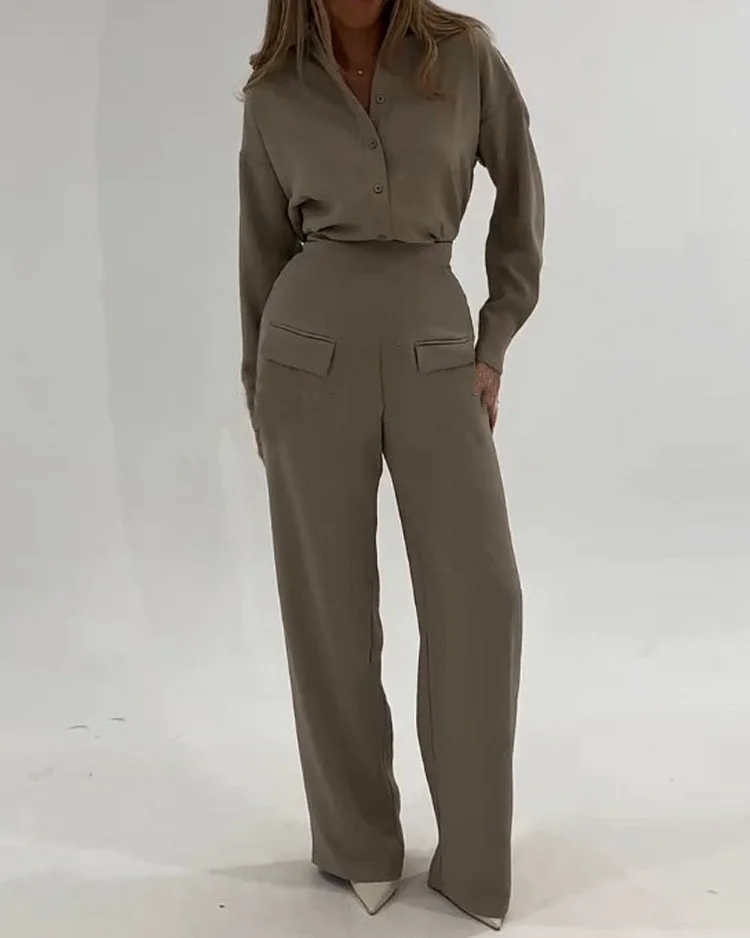 Lapel long sleeve solid color two piece suit