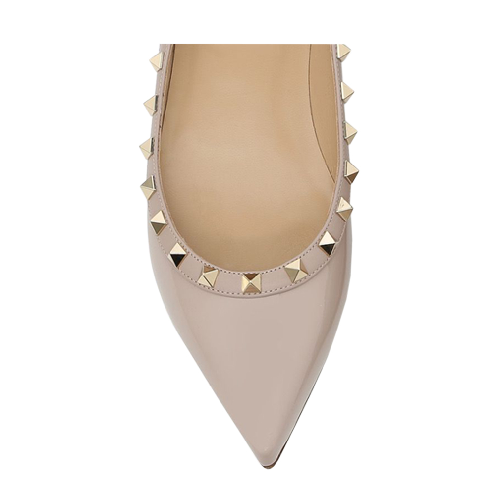 Pointed Toe Flats For Women Fashion Rivets Comfort Ballet Flats Apricot Shoes-vocosishoes