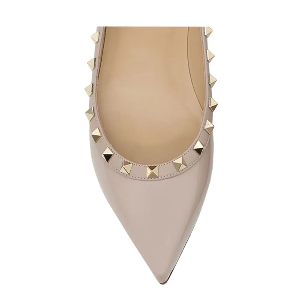 Pointed Toe Flats For Women Fashion Rivets Comfort Ballet Flats Apricot Shoes-vocosishoes