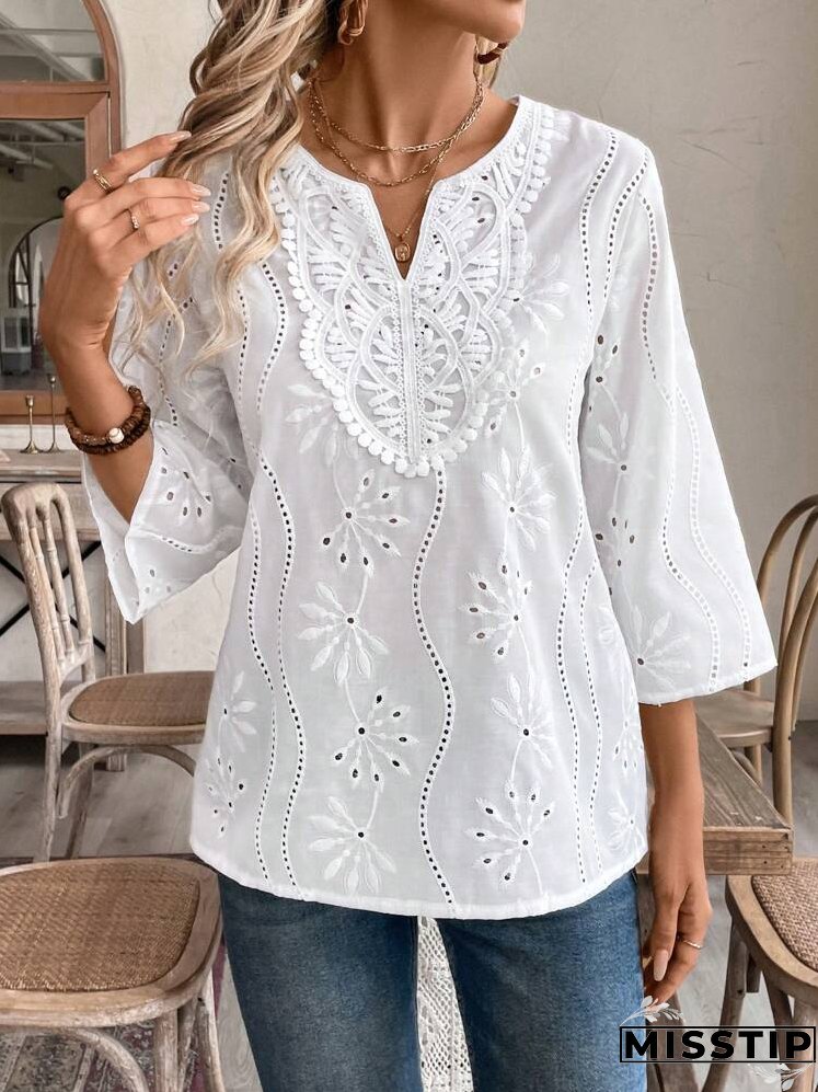 Ladies' Notched Collar 3/4 Sleeve Shirt