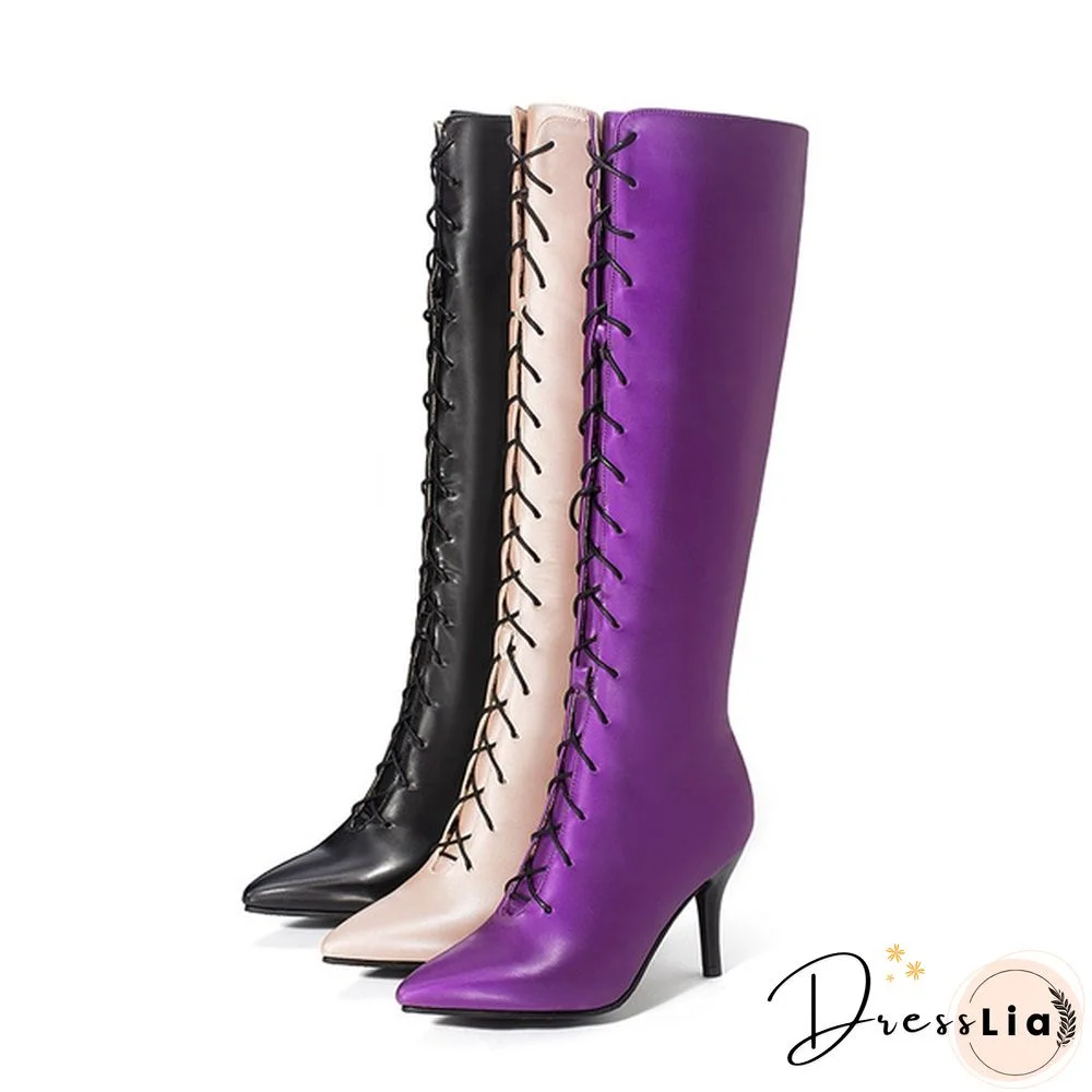 New Women's Sexy Pointed Toe Front Lace-Up High Heel Stiletto Stretch Over The Knee High Boot