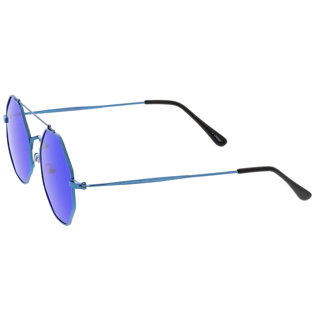 Modern Octagon glasses With Crossbar Colored Flat Lens And Ultra Slim Arms 52mm