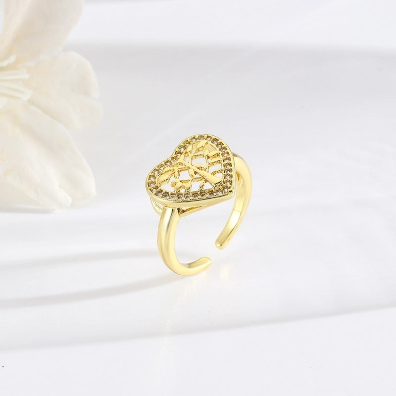 Copper 18K Gold Plated Inlay Life Tree Zircon Open Rings