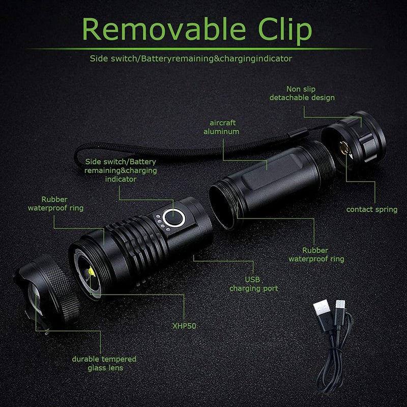 Waterproof Usb Rechargeable Glare Flashlight