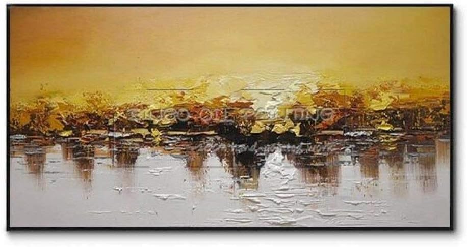 Hand Painted Oil Painting On Canvas,Hand Painted Modern Abstract Golden Beach Nature Landscape Oil Paintings On Canvas Paintings Modern Home Decor Art Wall Dcor For Living Room Decor,36X72Inch No F 36x72inch No Frame