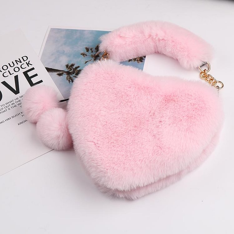 Valentines Daily Heart Shape Plush Hand Bags