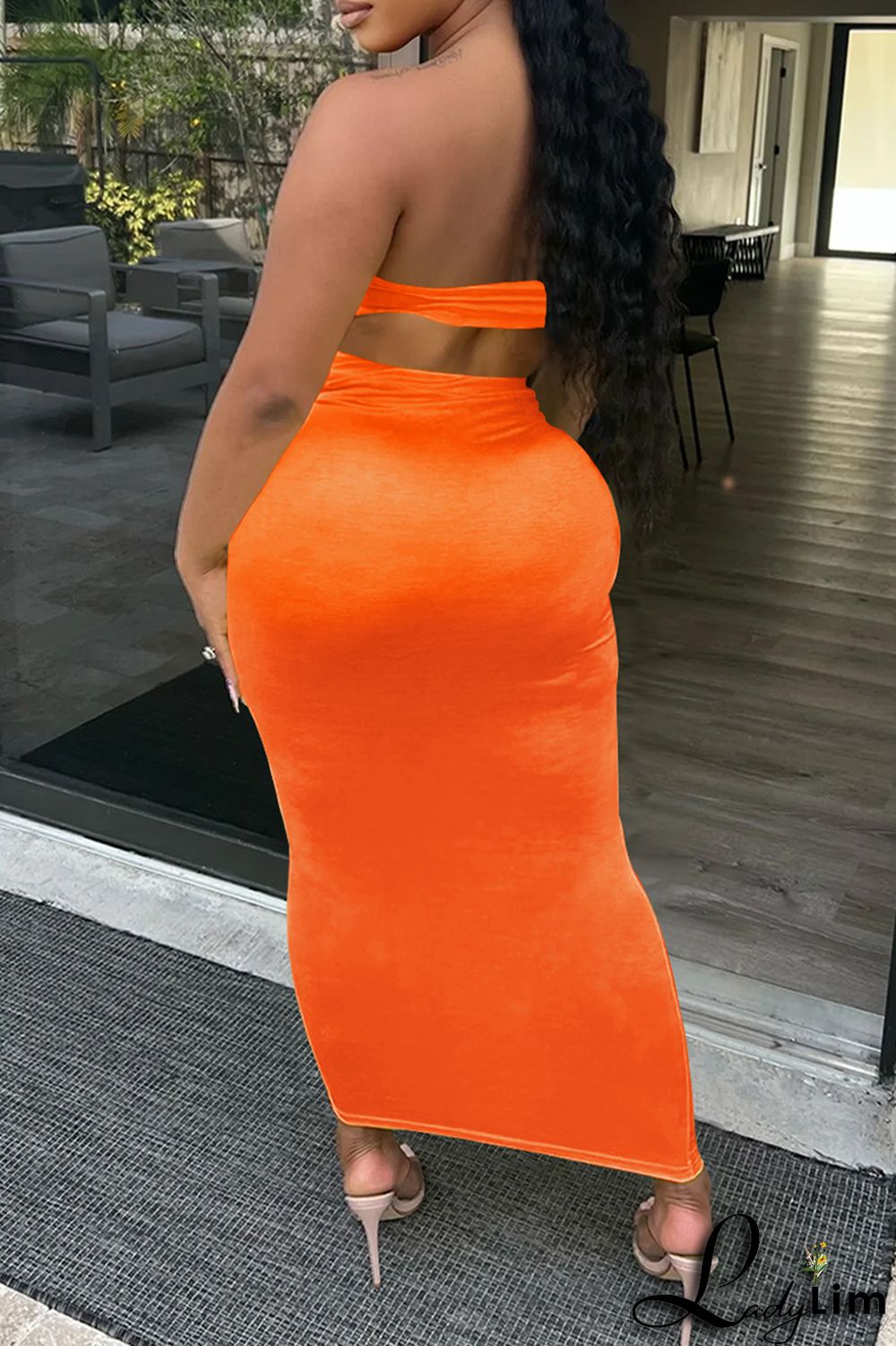 Yellow Fashion Sexy Solid Patchwork Backless Fold Strapless Sleeveless Two Pieces