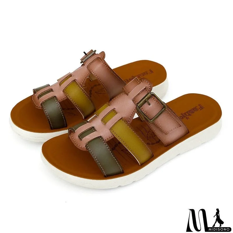 MidiSono - Summer Hollow Out Woven Contrast Color Slippers for Women