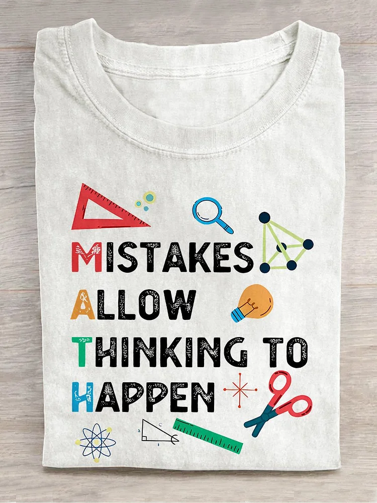 Teecade Teecade Mistakes Allow Thinking To Happen Math Teacher Casual Print T-shirt