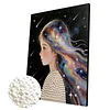 DIY Pearl Painting Long Hair Girl for Home Decor with Frame(30x40cm)