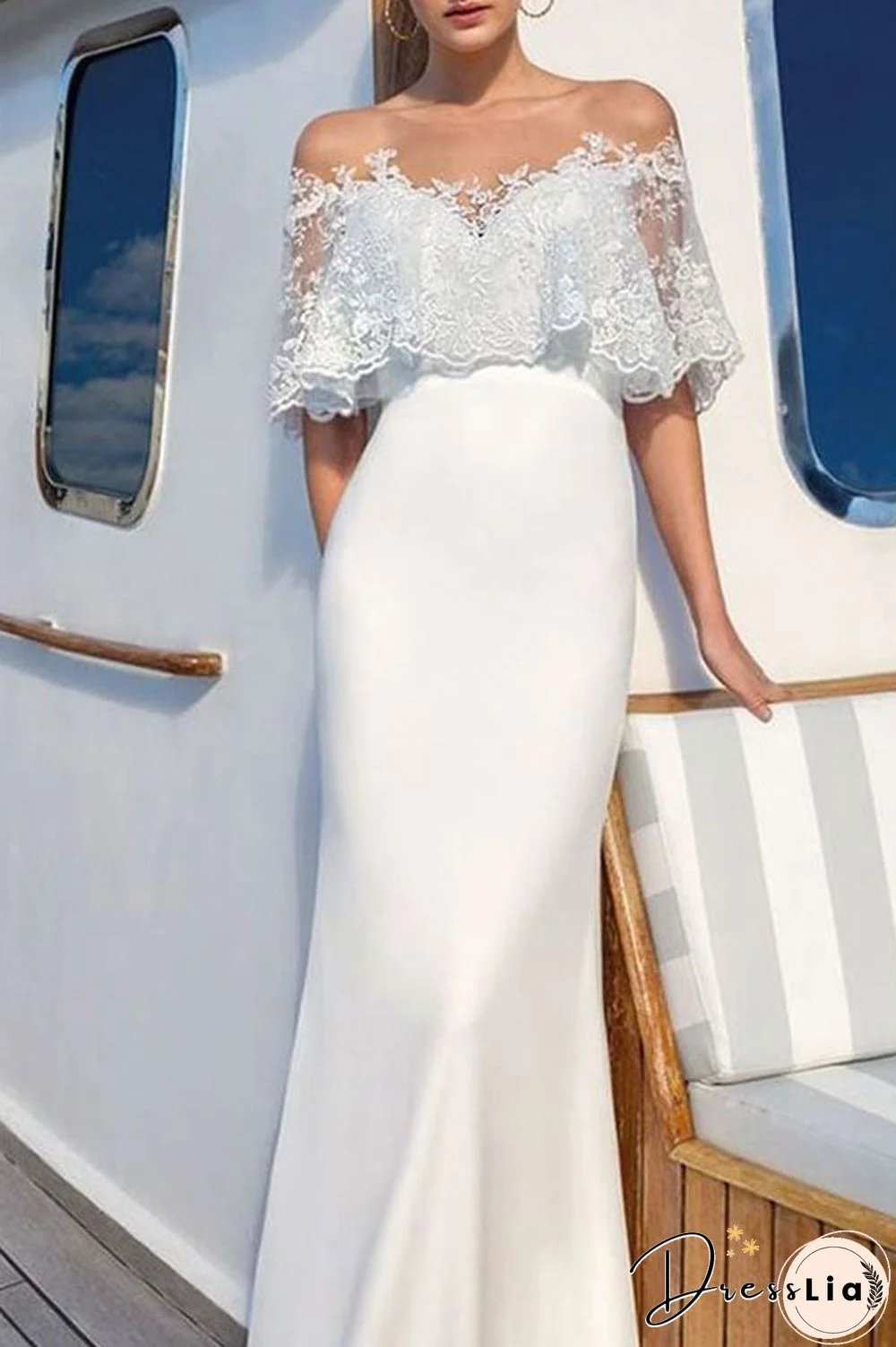 White Off-the-shoulder Lace Overlay Dress