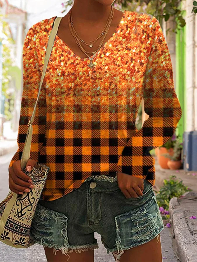 Fashion Plaid Print Long Sleeve T-Shirt