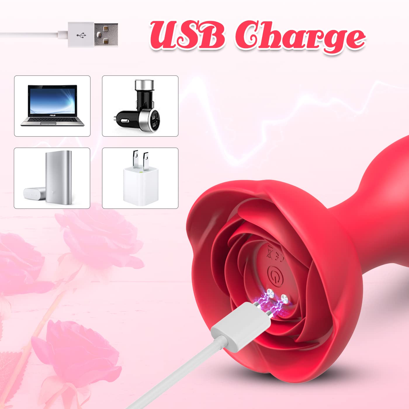 Silicone Rose Butt Plug with Remote Control Vibrator