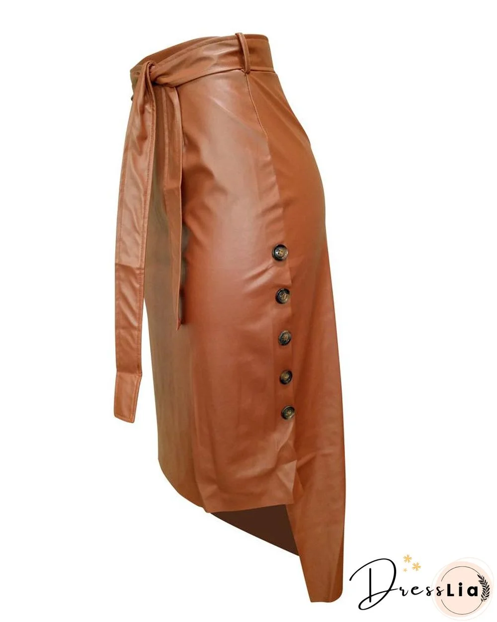 Buttoned Slit PU Leather Midi Skirt P10427