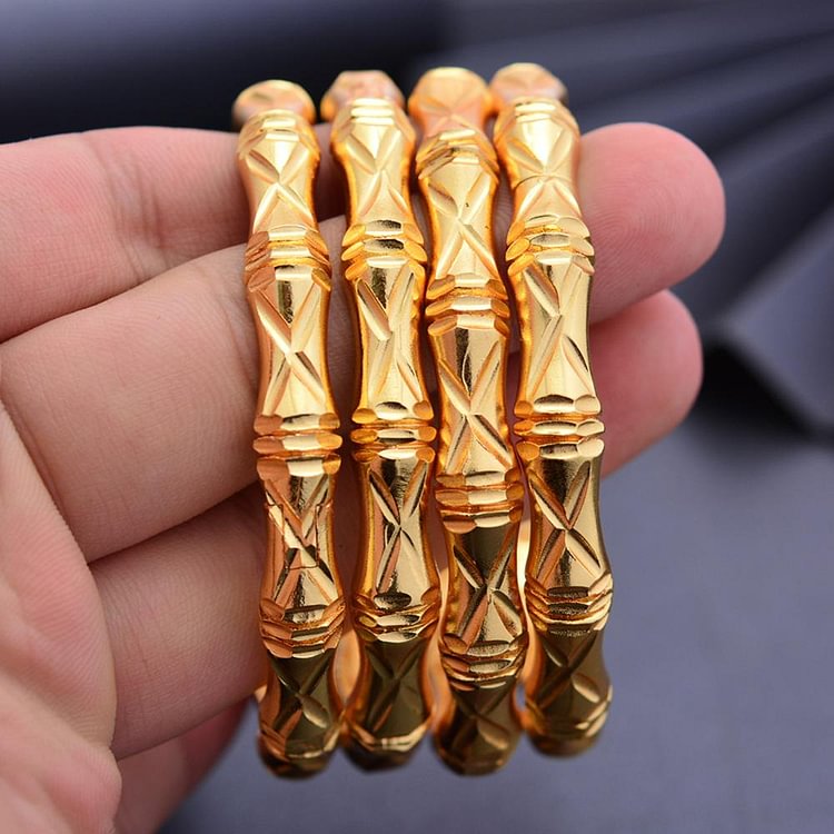 24k 4Pcs Gold Color Bangles For women African bridal Bangles Bracelets  Gold wedding gifts
