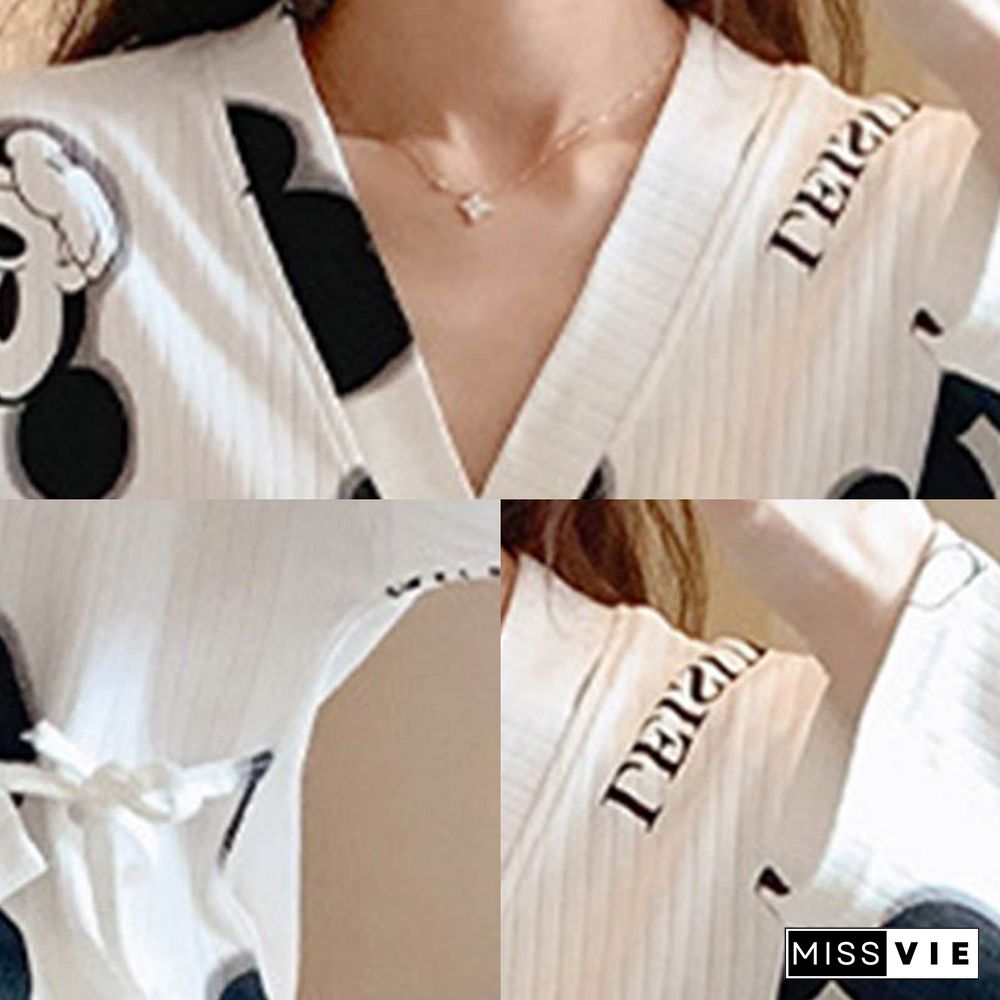 Small Flower Letter Cotton Pajamas Set