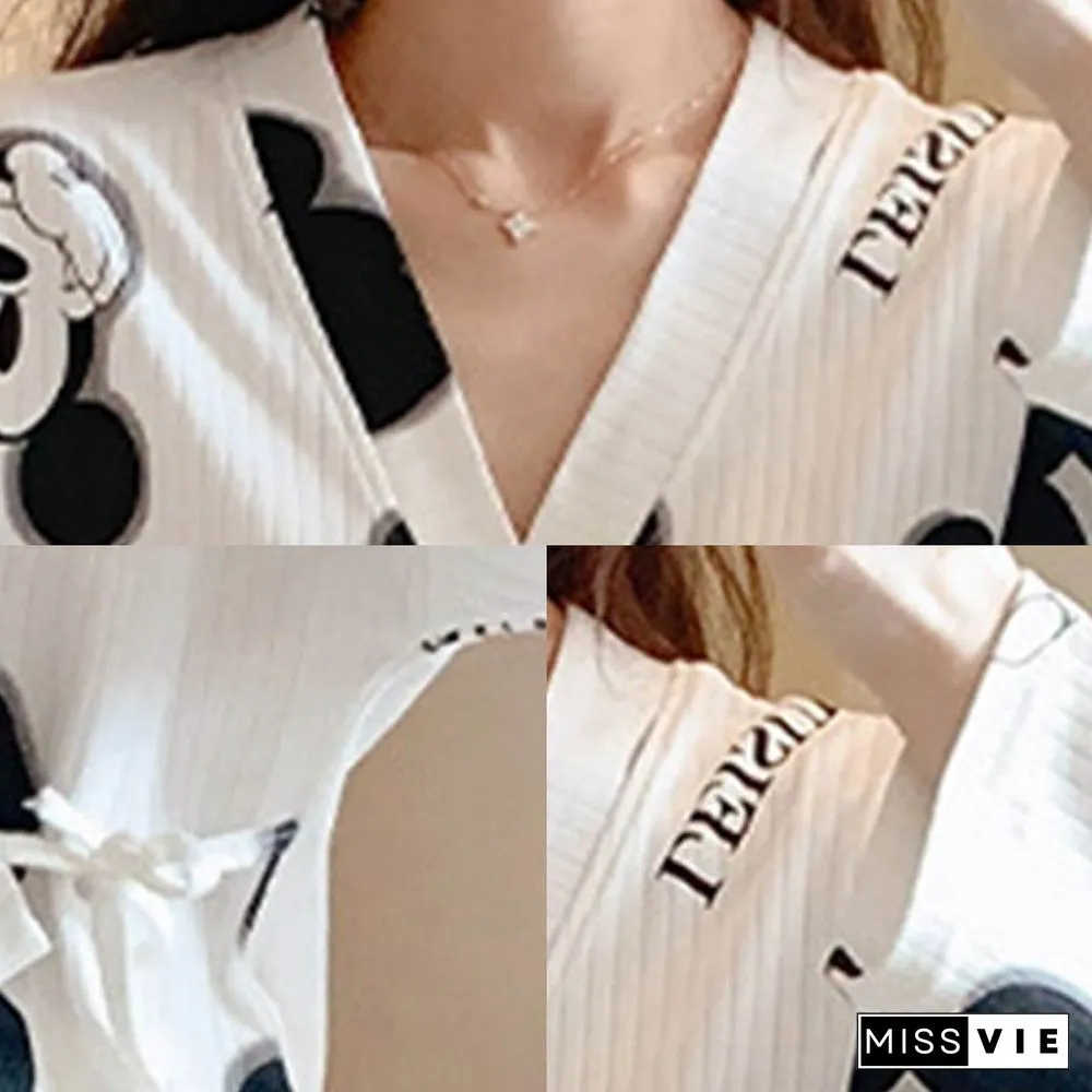 Small Flower Letter Cotton Pajamas Set