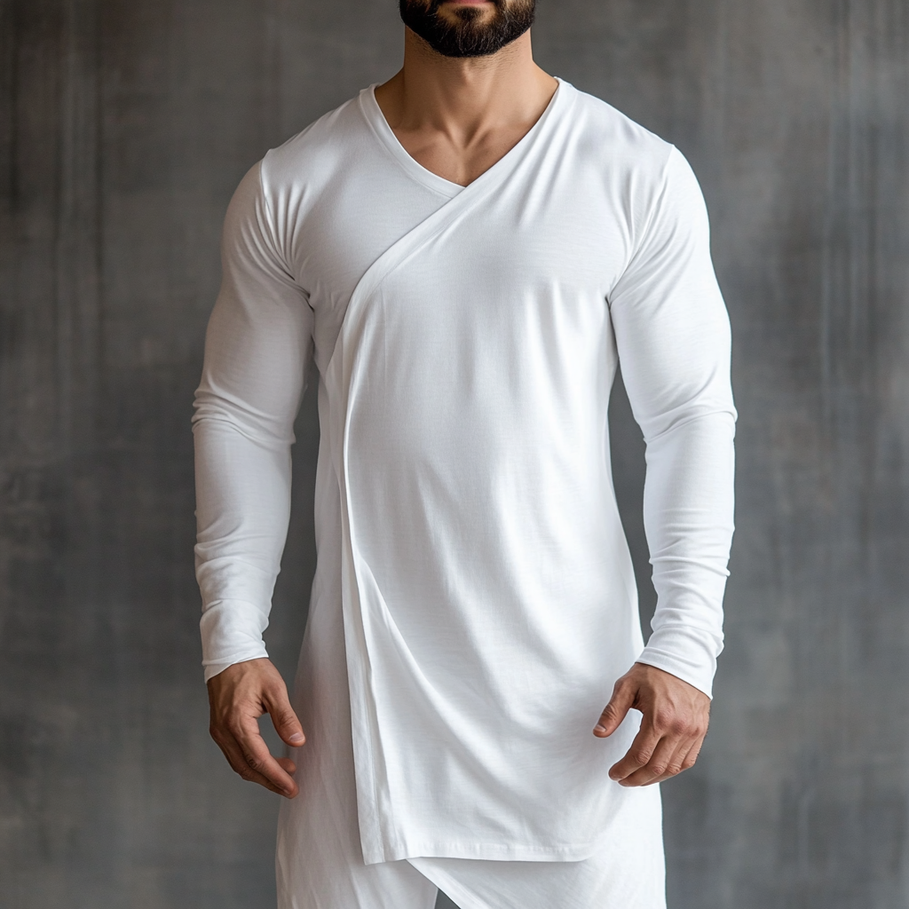  Asymmetric White Long Sleeve T-Shirt for Men - Modern and Stylish Design
