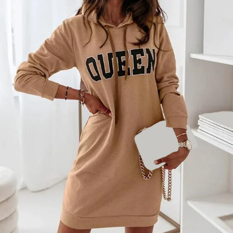 Women Latter Print Hoodies Drawstring Tops Casual Autumn Long Sleeve Pullover Hooded Femme Streetwear Straight Loose Long Hooded