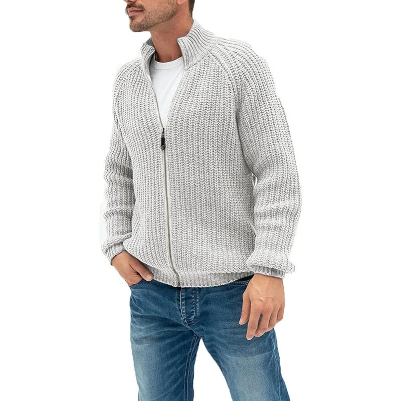 Sweater Cardigan Men's Solid Color Zipper Turtleneck Knitted Coat - VSMEE