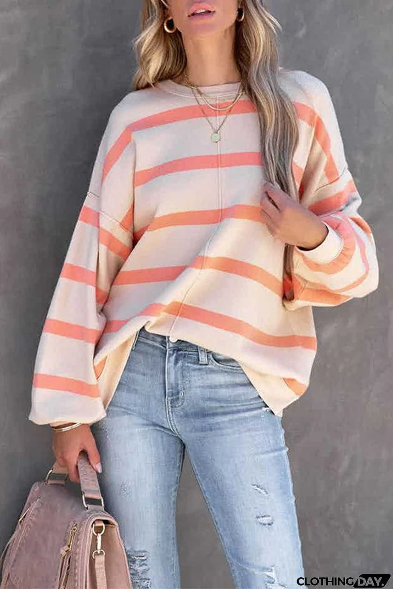 Casual Striped Printing O Neck Tops(4 Colors)