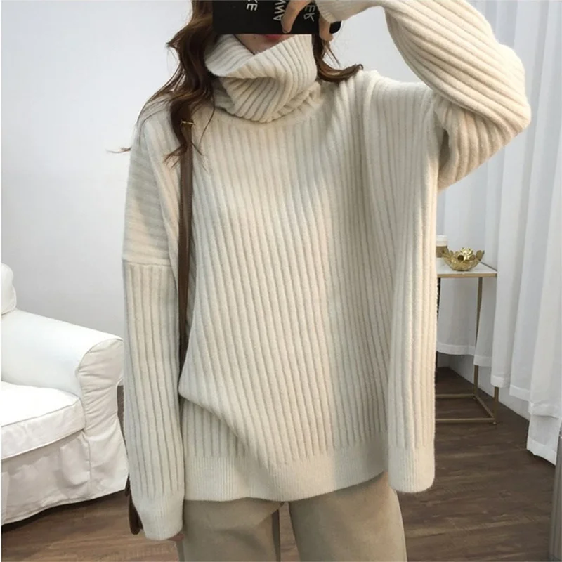 Toloer Toloer / Winter Turtleneck Sweater Female Plus Size Thick Jacket Loose Lazy Wind Sleeve Long Sleeves Show Thin Bottom Sweater Woman-Outfit Ideas