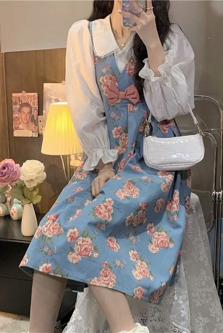 A - Line Floral Dress for Spring & Summer High Waist