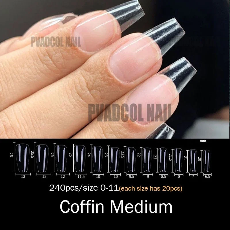 Gel Nails Extension System Full Cover Sculpted Clear Stiletto Coffin False Nail Tips 240pcs/bag-Nail Inspo