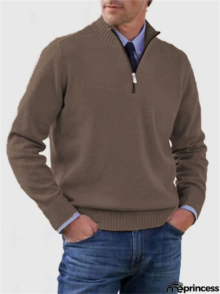 Men's Fall V Neck Half Zip Warm Knit Sweater