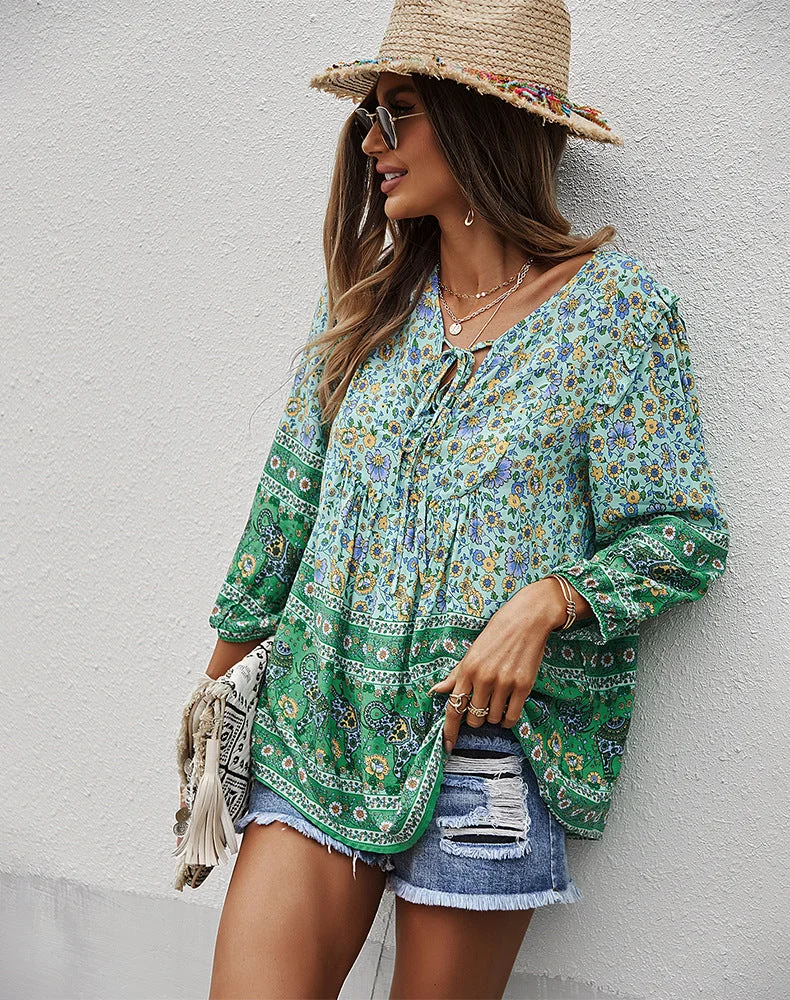 Women's Simian Style Lace-Up Loose Blouses