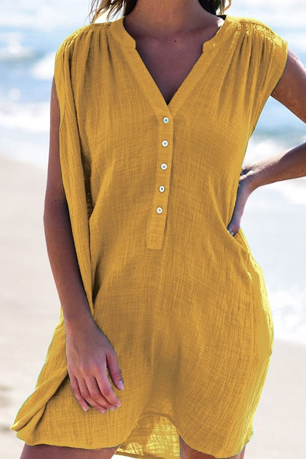 Beachy Cotton Blend Single Breasted Dress