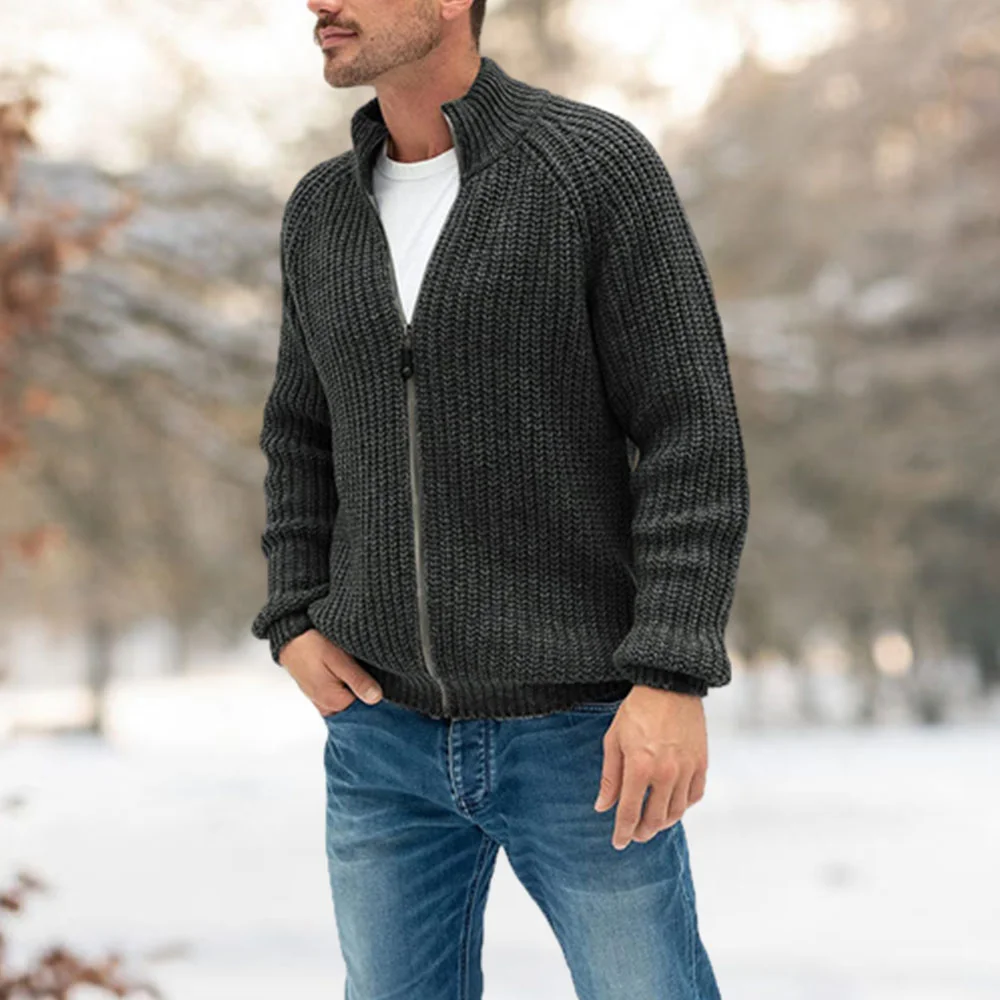 Smiledeer Autumn and winter men's high collar zipper knitted jacket