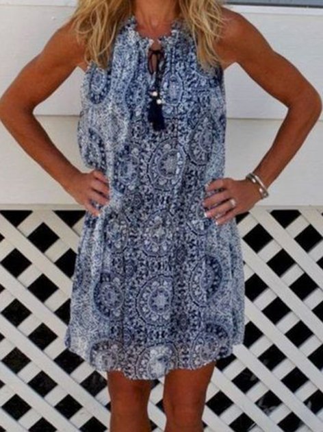 Printed Flowing Vest Dresses Zaesvini