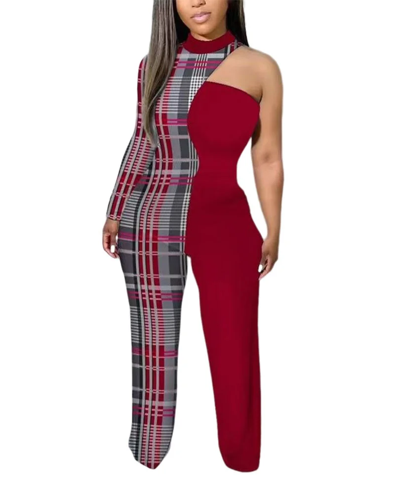 Uveng Uveng Spring And Summer New Women's Irregular Trousers Out-Shoulder Commuting Jumpsuit