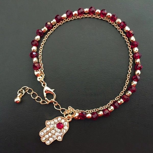   Crystal Beads Evil Eye Hamsa Hand Design Retro Bracelet - Neojana