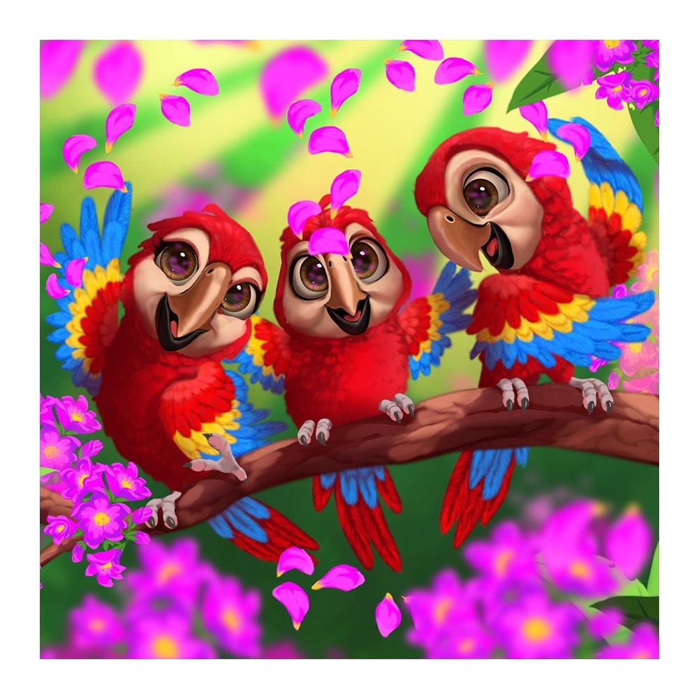 Parrots Playing - Full Round - Diamond Painting(40*40cm)