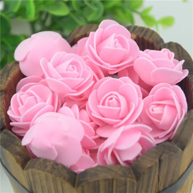 100pcs/lot Mini PE Foam Rose Flower Head Artificial Handmade DIY Wedding Home Decoration Party Supplies Fake Flowers