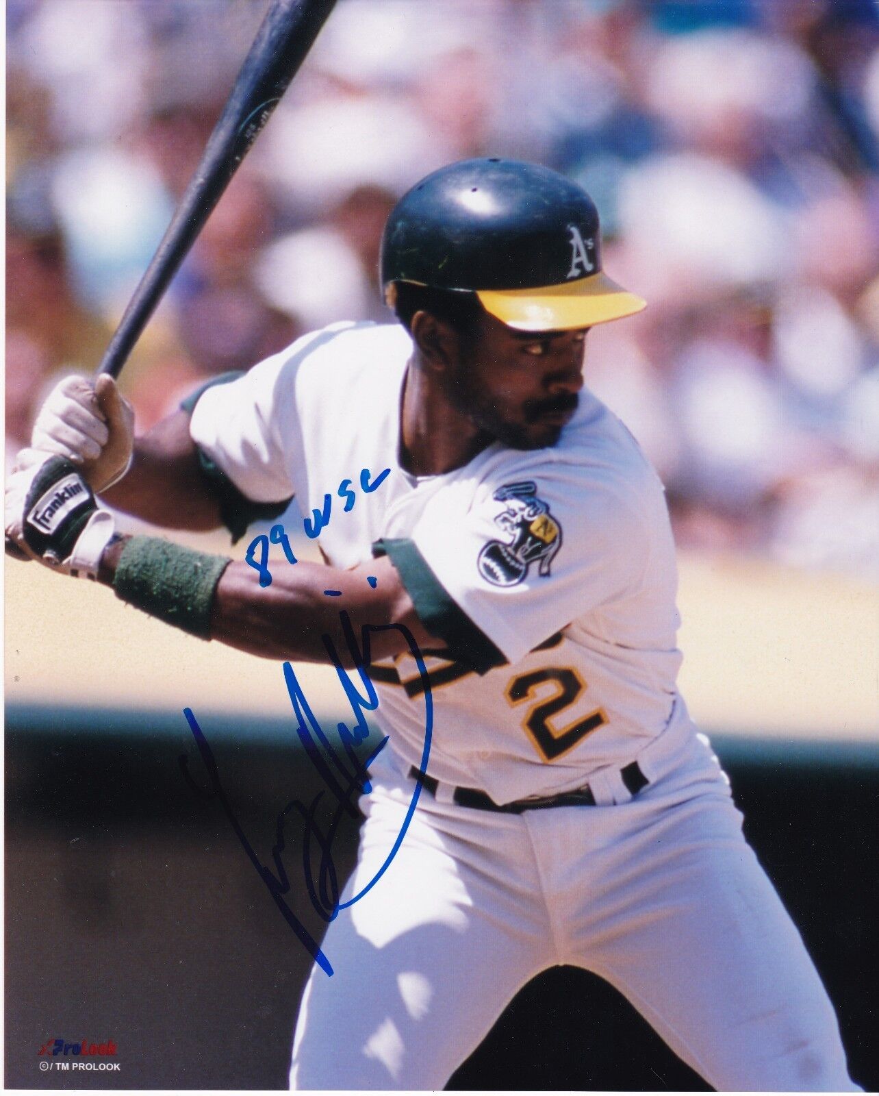 TONY PHILLIPS OAKLAND A'S 1989 WSC ACTION SIGNED 8x10